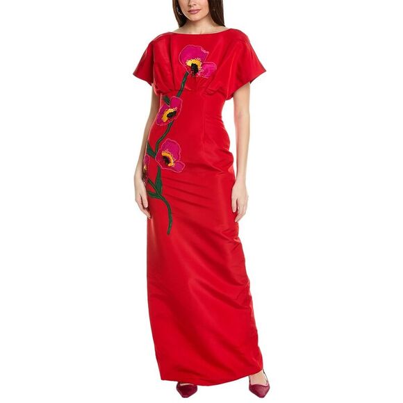 Carolina Herrera Womens  Fan Bodice Silk Column Gown, Red - Picture 1 of 3